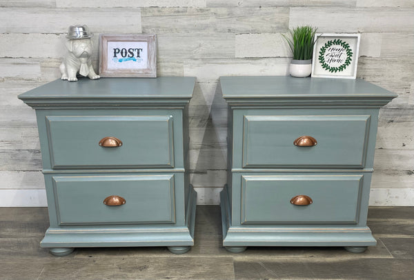 Set Of Blue Gray Nightstands