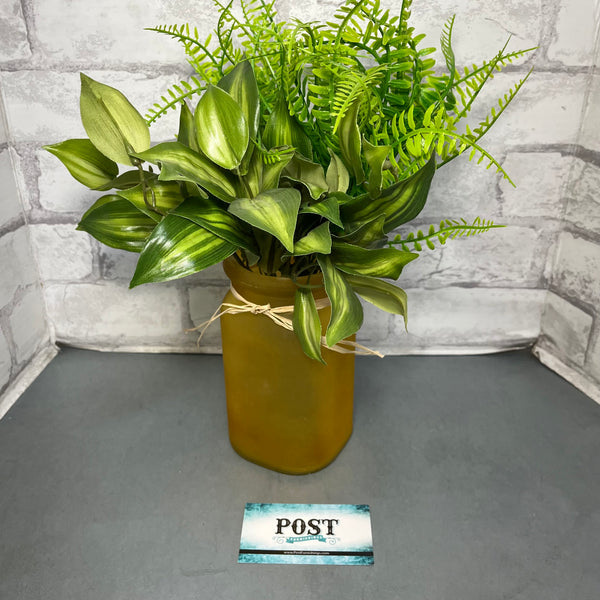 Frosted Yellow Vase W/ Faux Plants