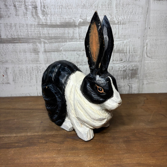 Hand Carved Black & White Rabbit Figurine