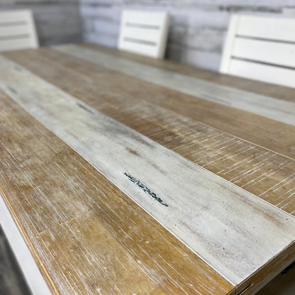 Farmhouse White Dining table, Chairs, & Bench