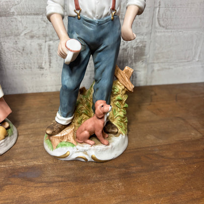 Vintage Homco Porcelain Elderly Couple W/ Dogs Figurine Set #1425