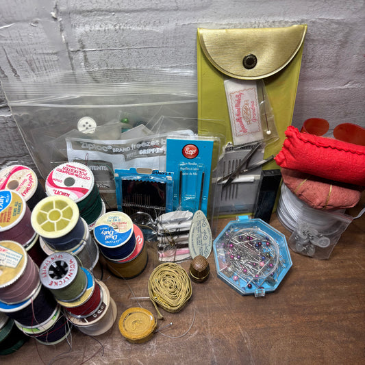 Vintage Thread Pins Buttons Bundle Lot
