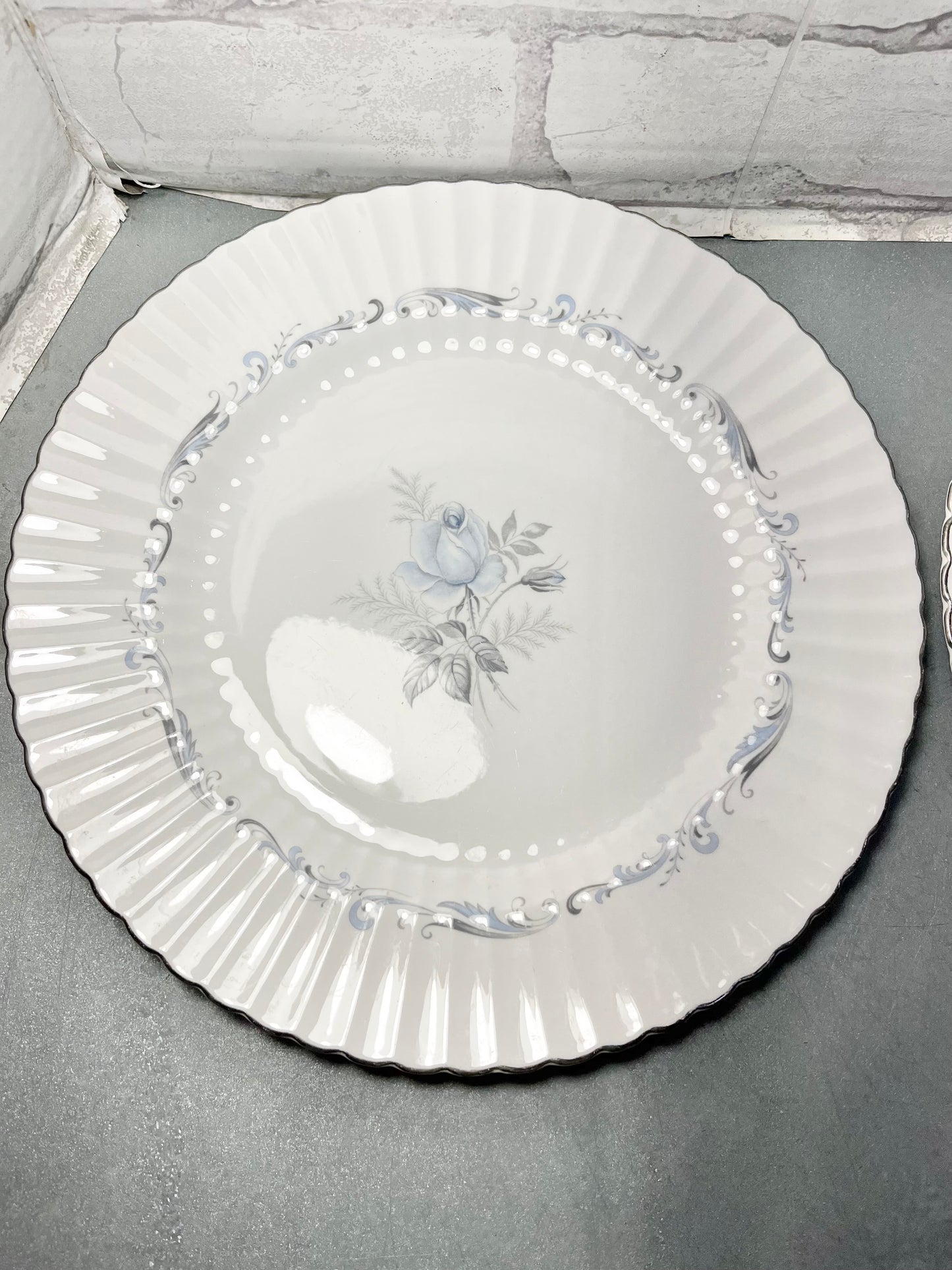 Vintage Paragon “Morning Rose” Silver Rim Dinner Dish Set Of 7