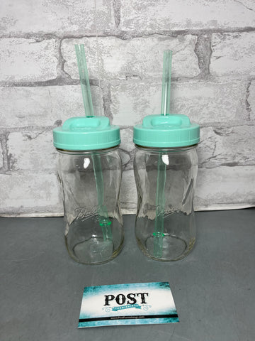 Ball Spiral Jar With Straw Set Of Two