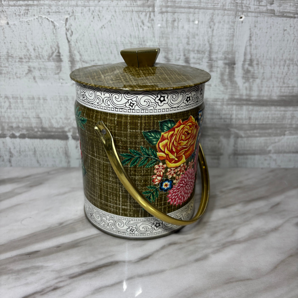 Vintage Murray Allen Canvas Rose Floral Tin Made in England