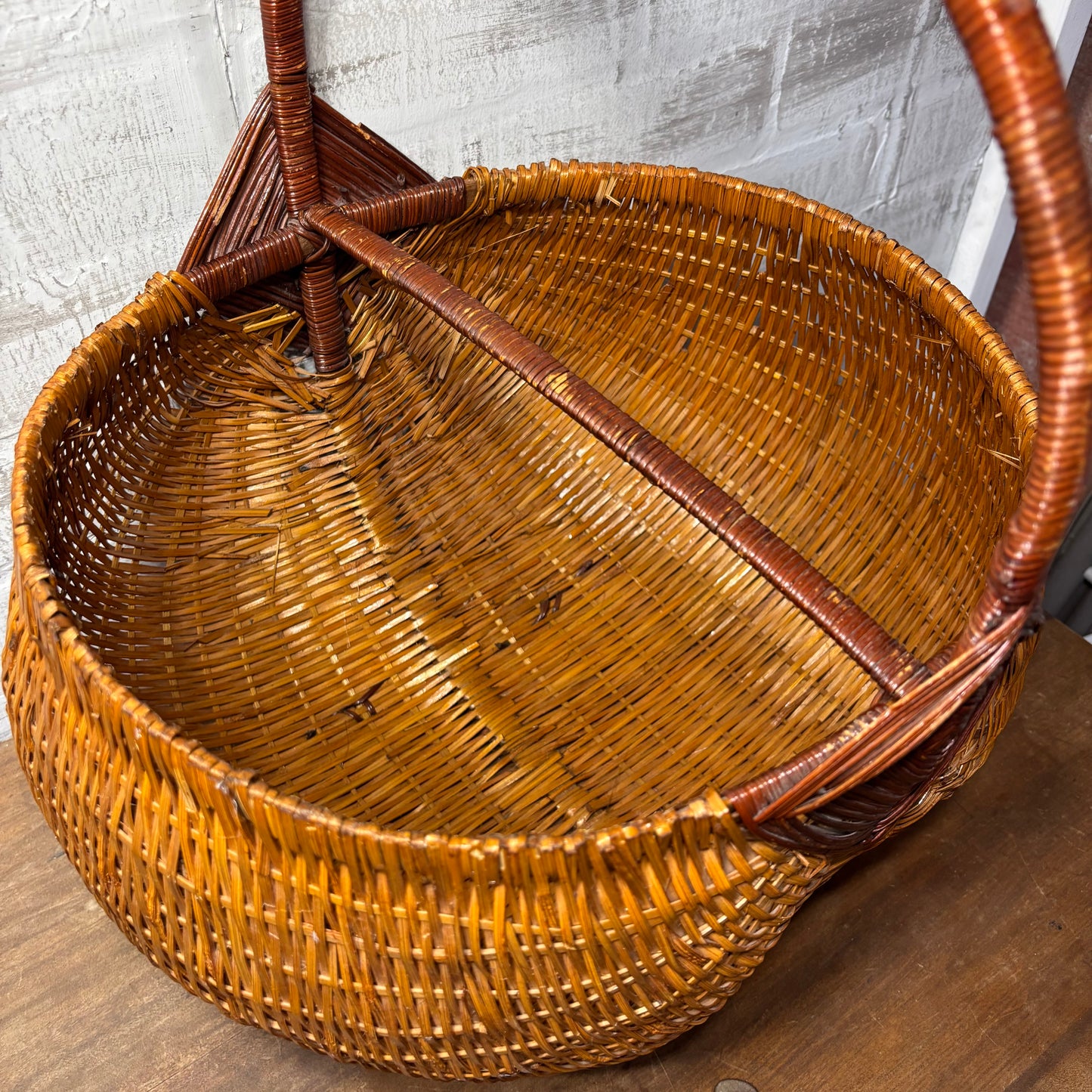 Vintage Hand-Woven Wicker Basket W/ Handle