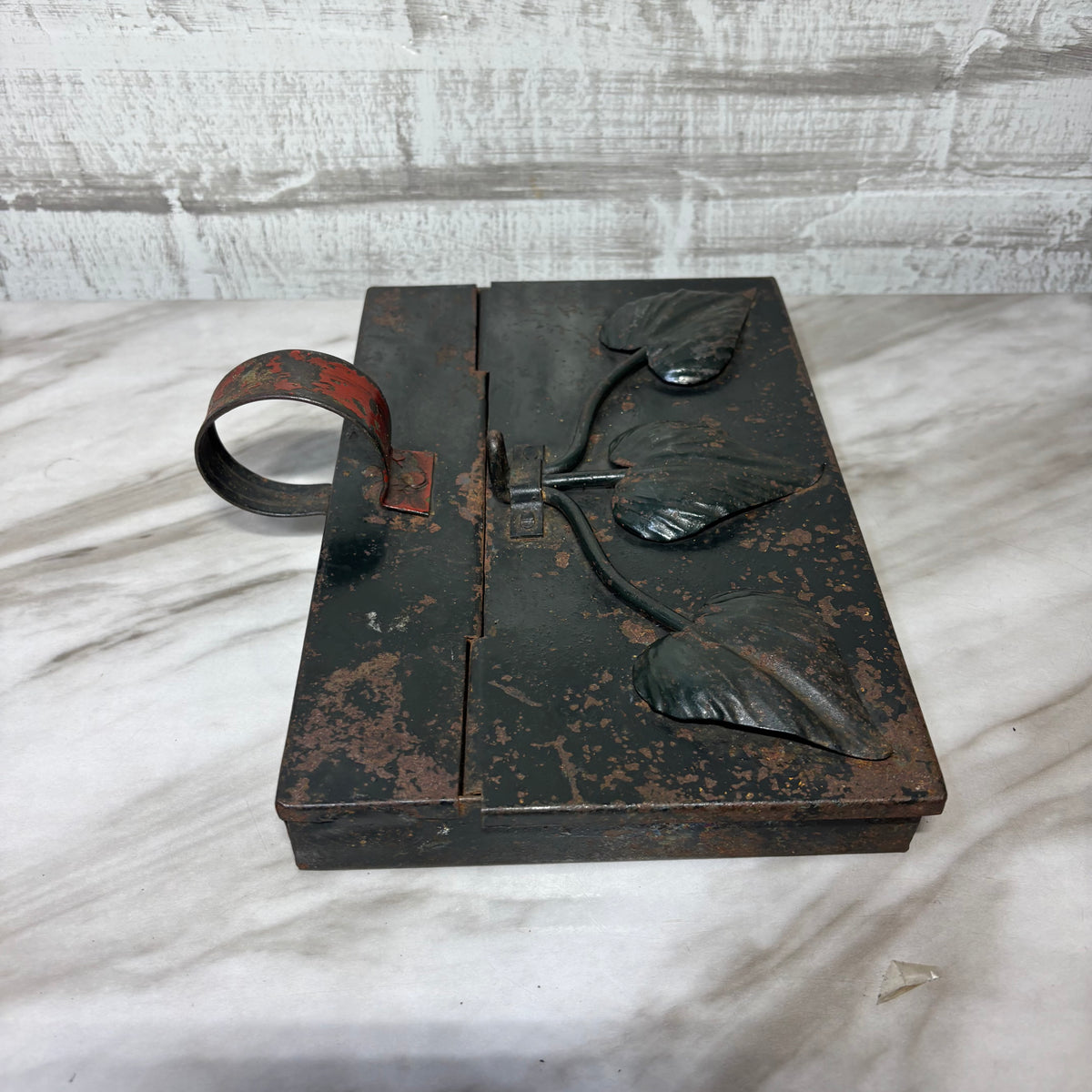 Vintage Metal Crumb Caddy or Wall Pocket with Leaf Design