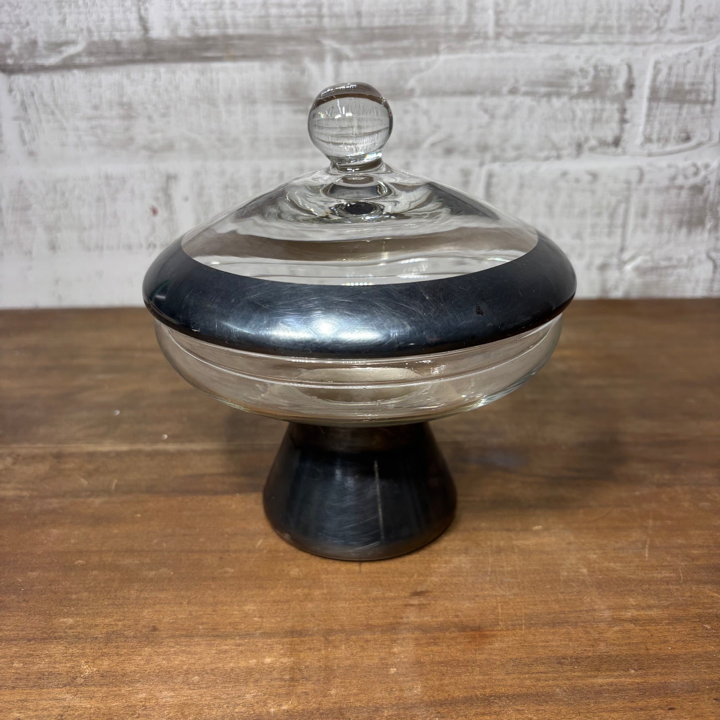 Mid Century Dorothy Thorpe Silver-Banded Covered Candy Dish