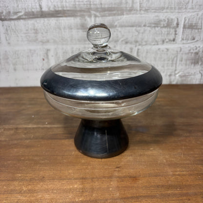 Mid Century Dorothy Thorpe Silver-Banded Covered Candy Dish