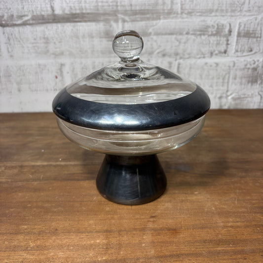 Mid Century Dorothy Thorpe Silver-Banded Covered Candy Dish