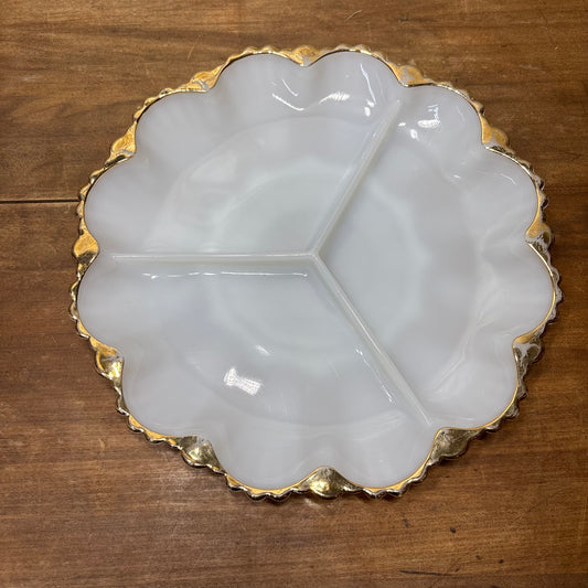 Vintage Anchor Hocking Fire-King Milk Glass Divided Dish