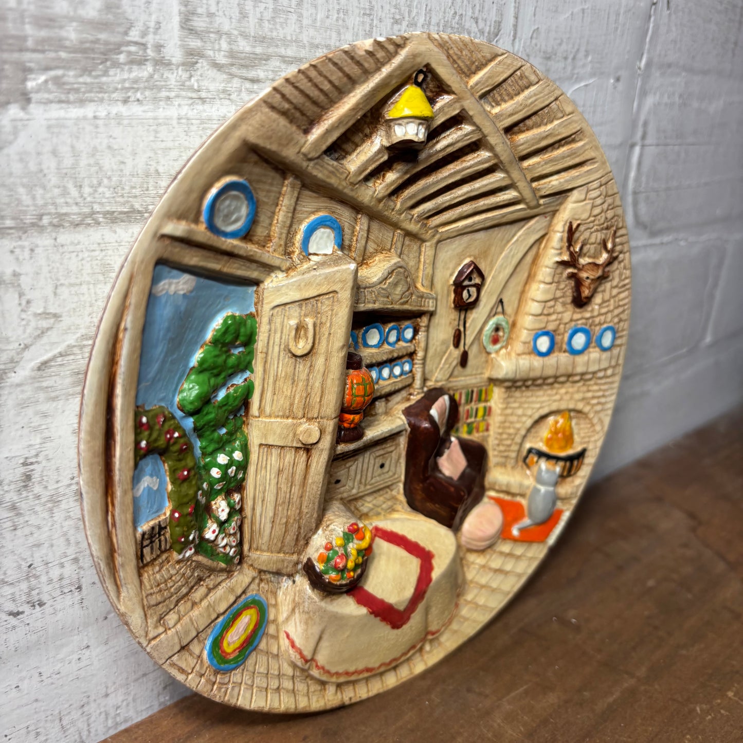 Vintage 3D Relief Wall Plaque “Cozy Cottage Daydream”
