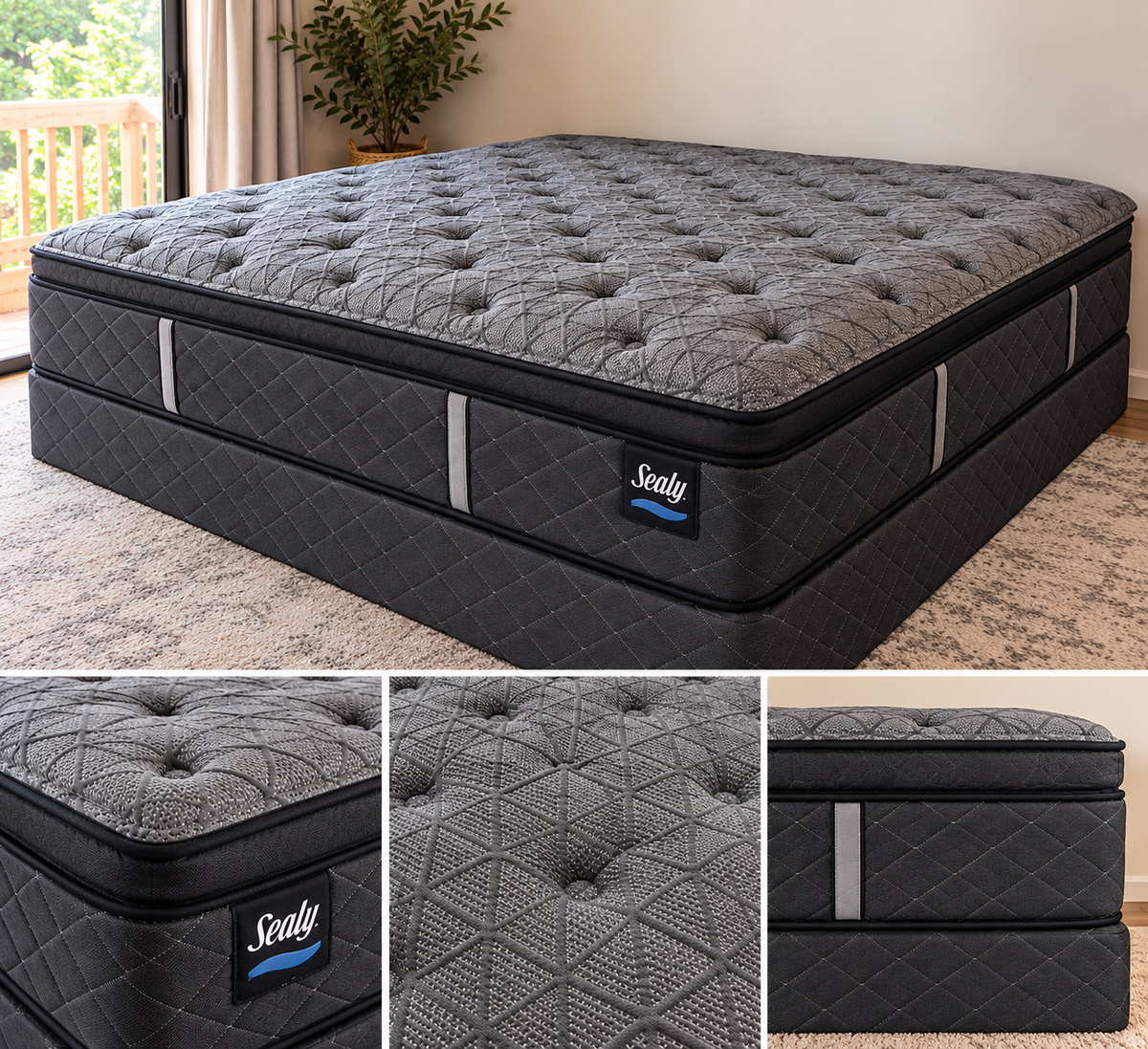 King Size Sealy Euro Pillowtop Mattress & Boxsprings