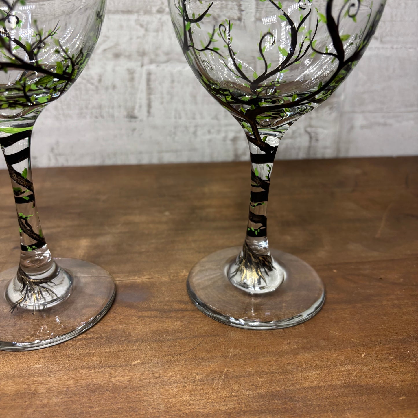Hand Painted Tree Wine Glasses