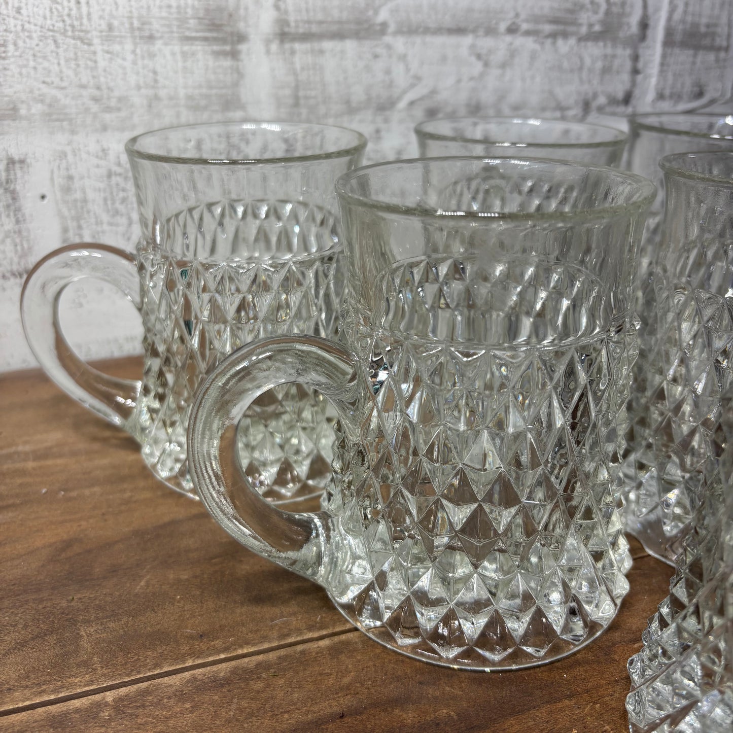 Diamond Point Clear Glass Mugs Set of 6