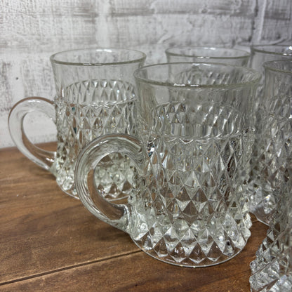 Diamond Point Clear Glass Mugs Set of 6
