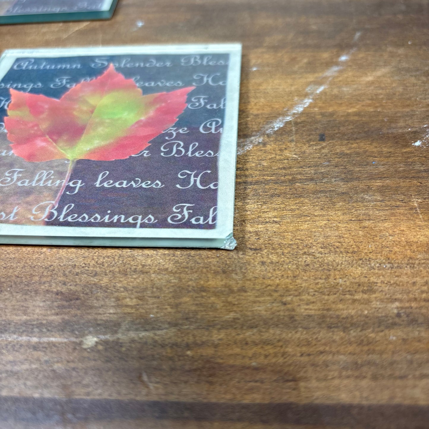 Glass Fall Leaf Coasters Set Of 5