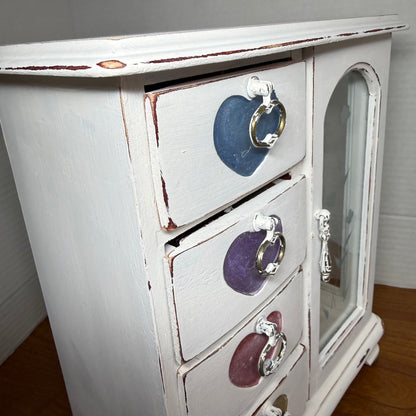 White Wooden Jewelry Box W/ Hearts