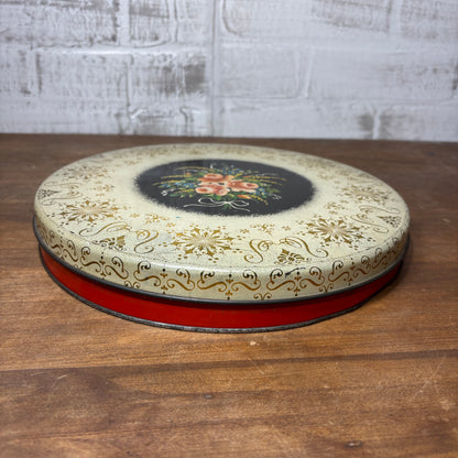 Antique Floral Round Tin/ Candy Dish
