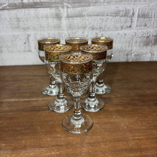 Cristalleria Fratelli Fumo Gold Rim Small Wine Glasses Set Of 6