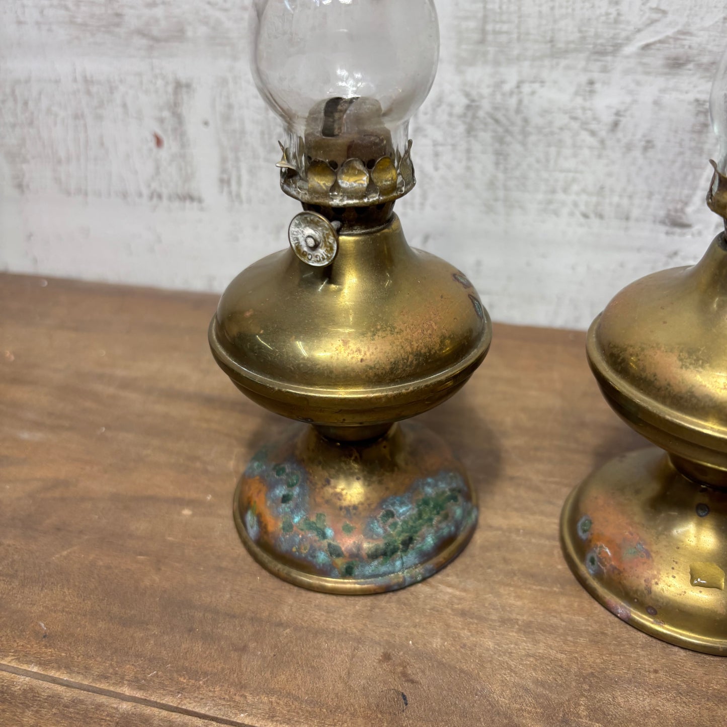 Vintage Brass Hurricane Lamps Set