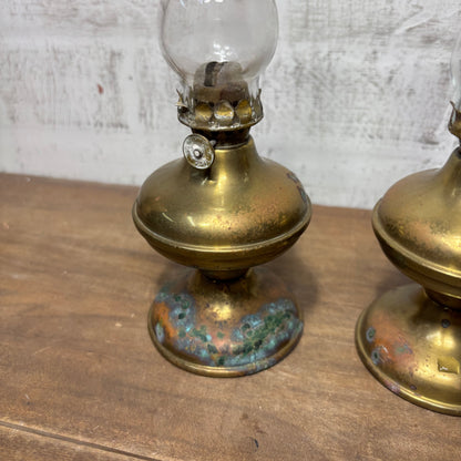 Vintage Brass Hurricane Lamps Set