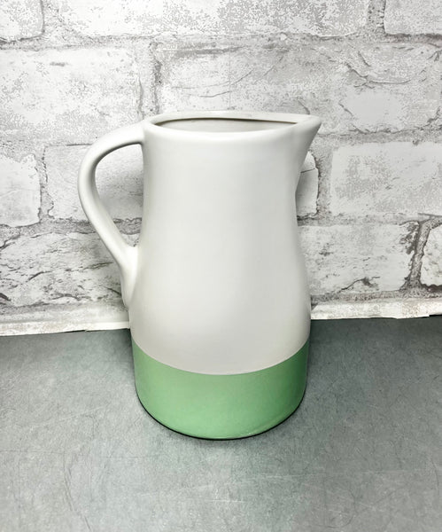 White W/ Green Ceramic Pitcher