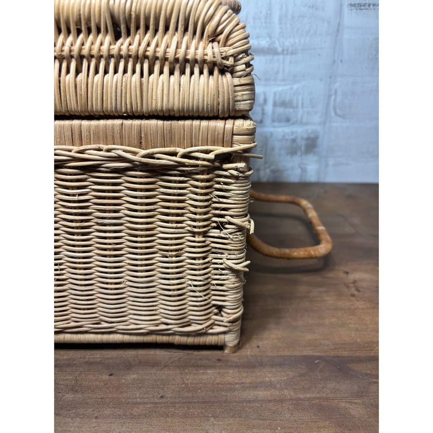 Vintage Wicker Rattan Picnic Basket Handles