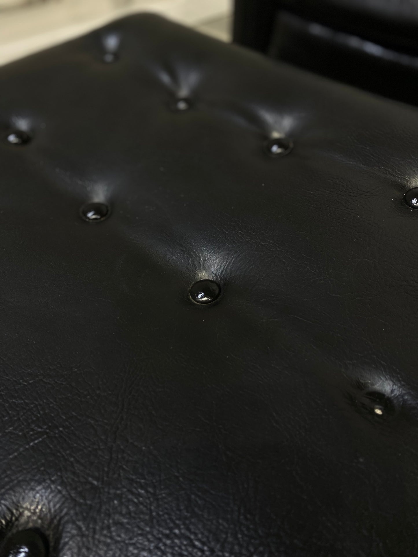 Mid Century Black Tufted Chair & Ottoman