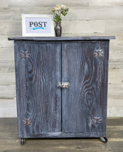Small Antique Rustic Cabinet On Wheels
