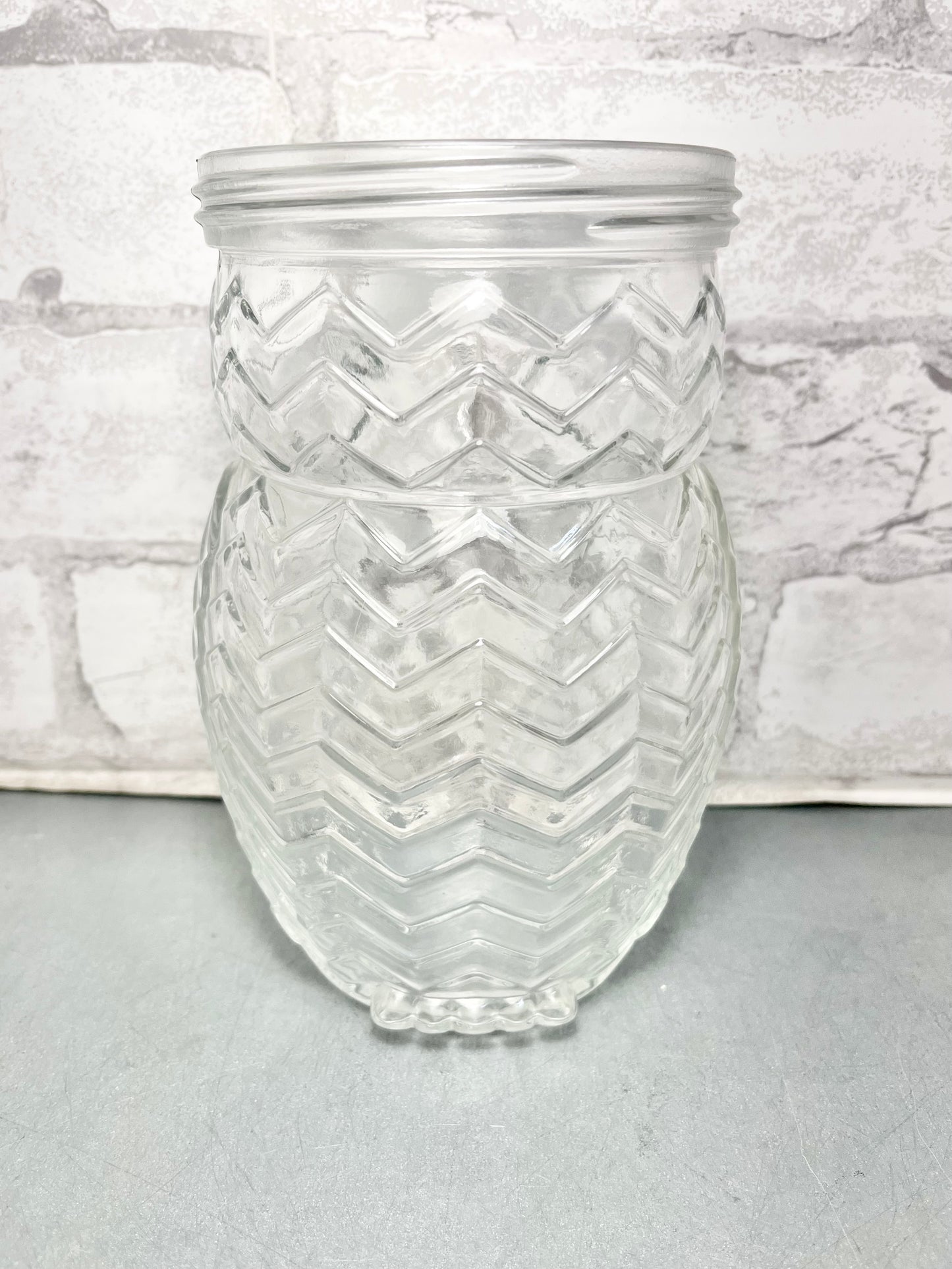 Owl Canister Glass Jar W/ Silver Screw On Lid