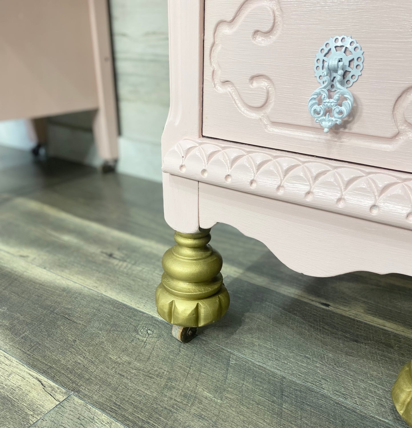 Pink & Gold Antique Vanity Desk & Mirror