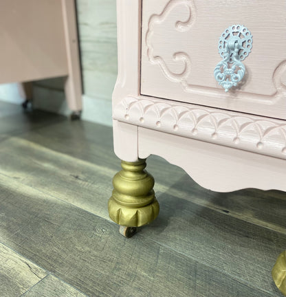 Pink & Gold Antique Vanity Desk & Mirror