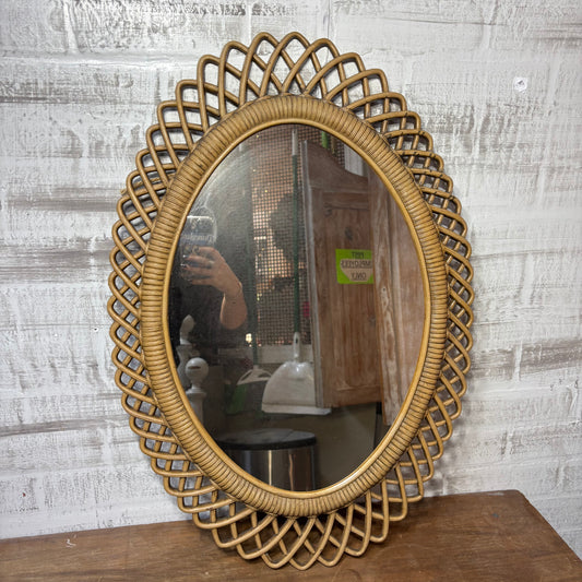 Vintage Rattan Resign Oval Mirror