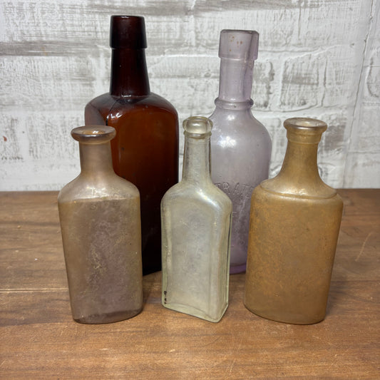 Antique Glass Bottle Set Of 5 #2