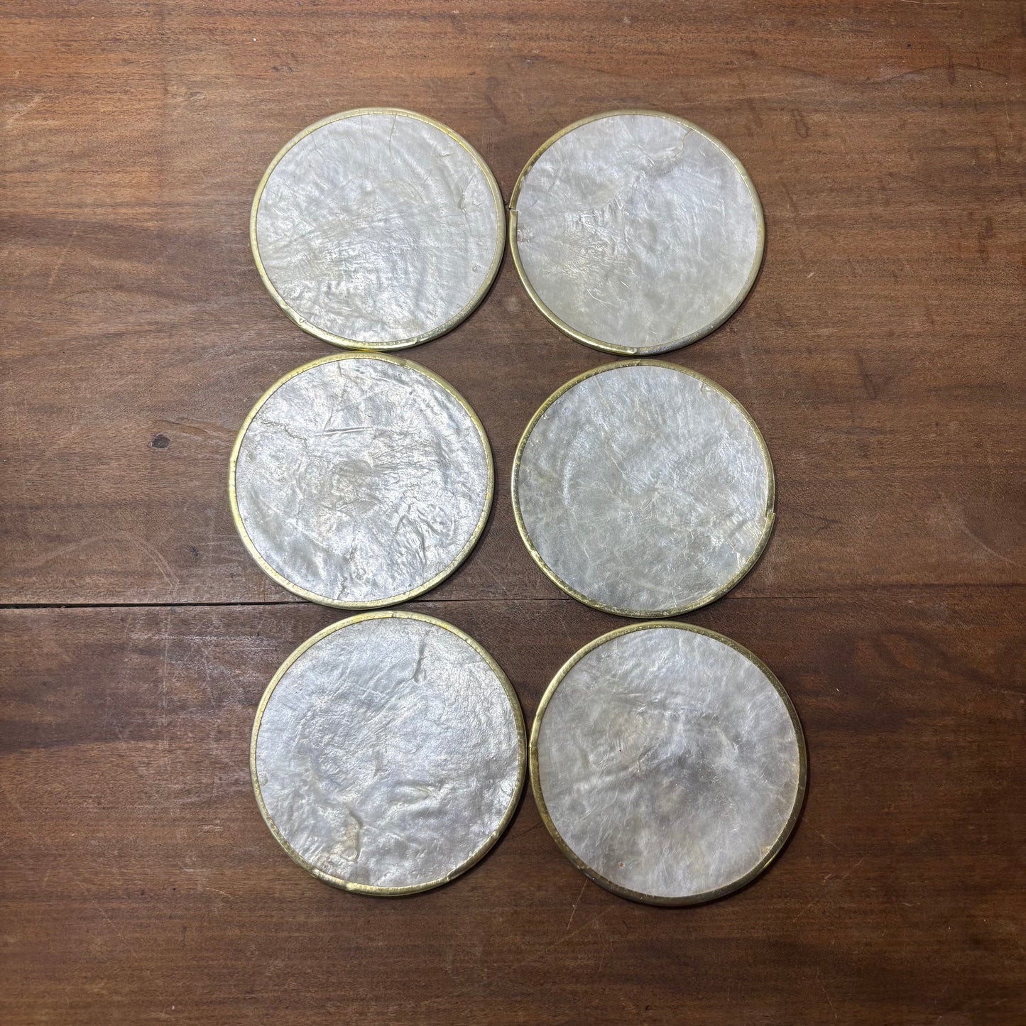 Vintage Capiz Set Of 6 White Shell Coasters