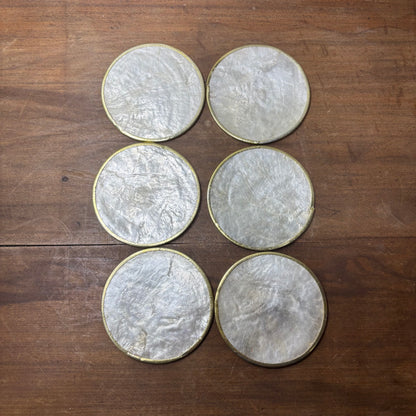 Vintage Capiz Set Of 6 White Shell Coasters