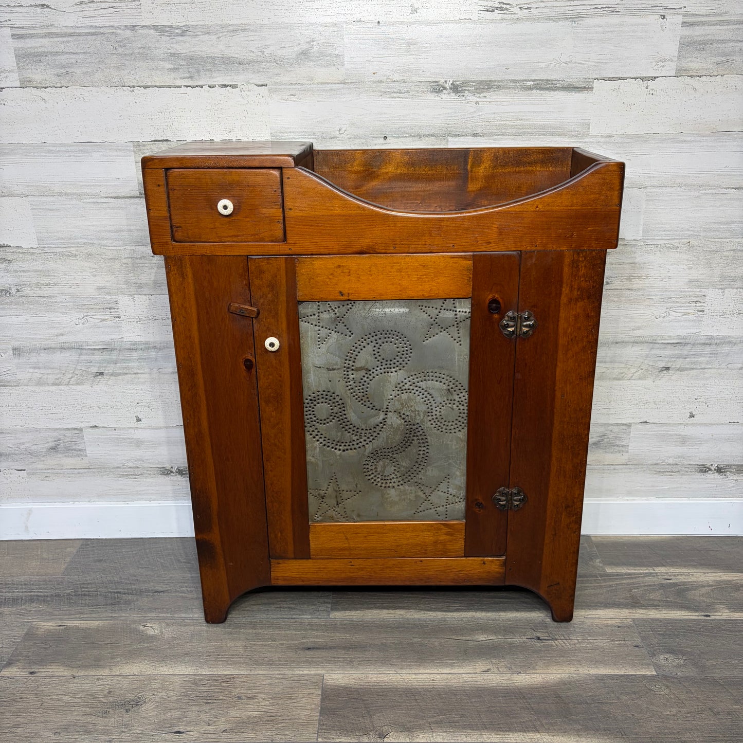 Antique Punched Tin Dry Sink Cabinet
