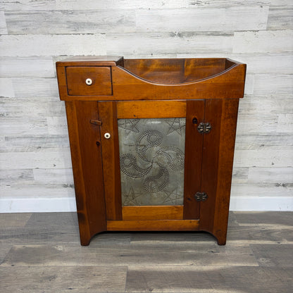 Antique Punched Tin Dry Sink Cabinet