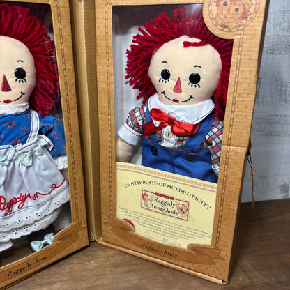Raggedy Ann & Andy Dolls W/ Certificate Of Authenticity New In Box Set
