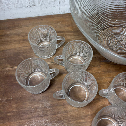 Vintage Anchor Hocking Soreno Punch Bowl And Cups