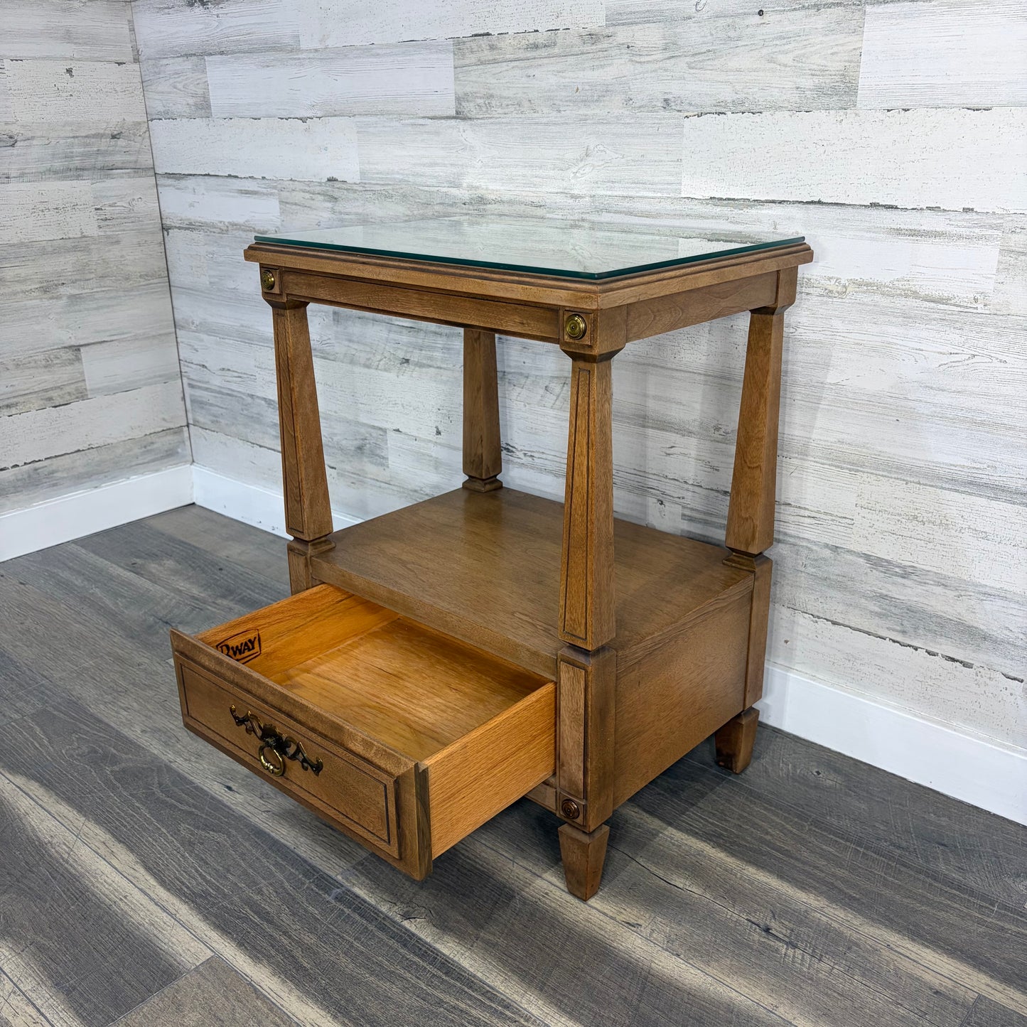 Vintage Rway French Regency End Table W/ Glass Top