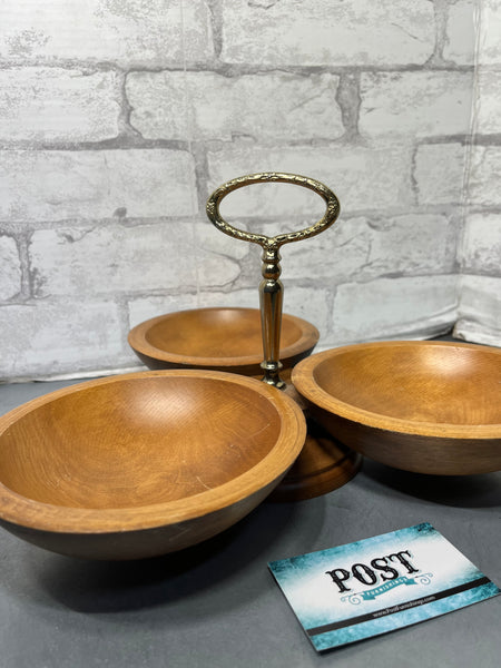 Mid Century Teak 3 Bowl Lazy Susan