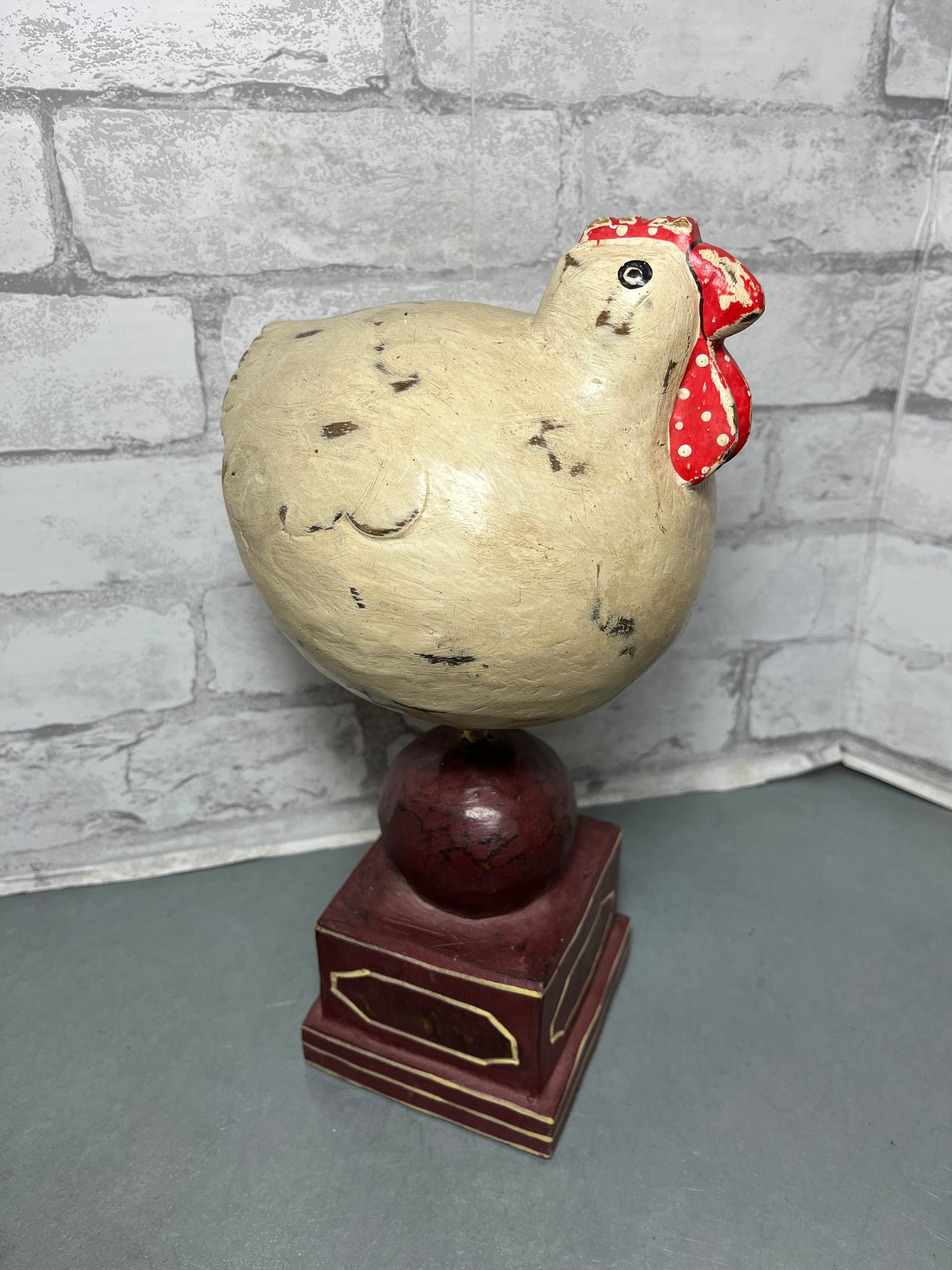 Hand Carved Barnyard Chicken Statue