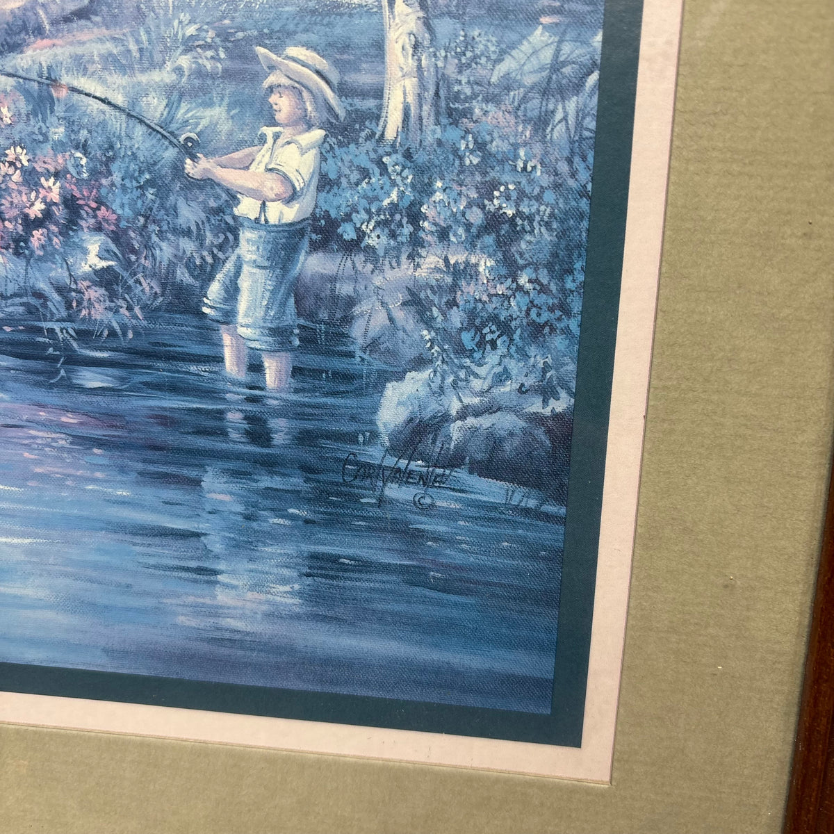 Vintage Carl Valente Little Amish Children Fishing Framed Print