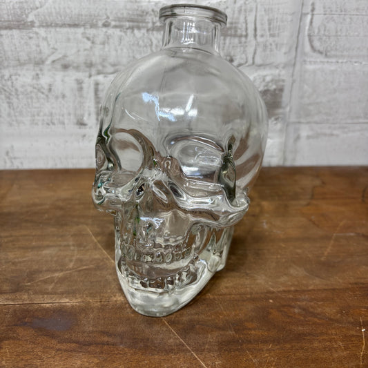 Clear Glass Skull Vase and Decorative Bottle