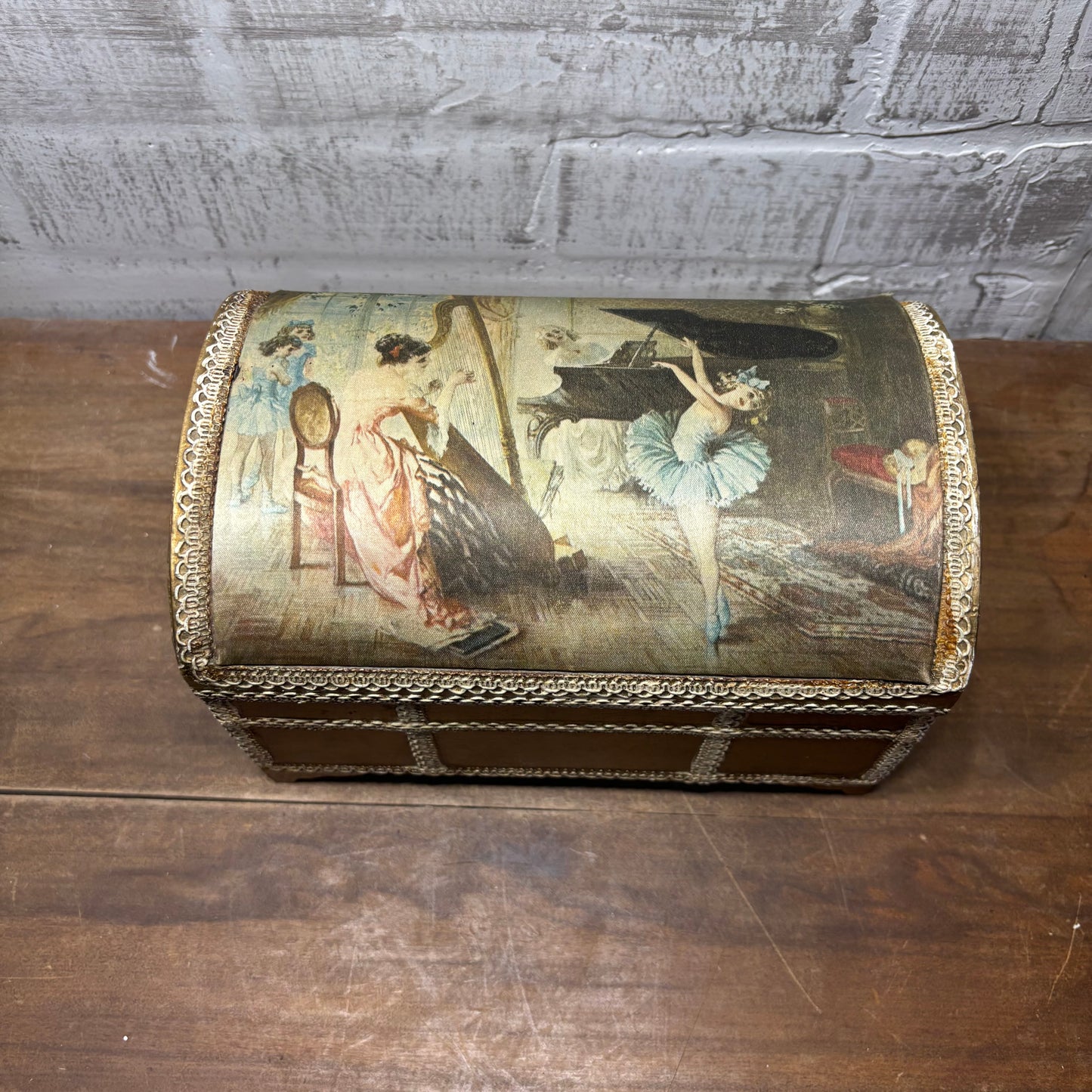 Vintage Wooden Silk Top Jewelry Box