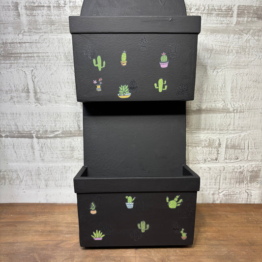 Black W/ Cactus Detailing Wooden Wall Pocket