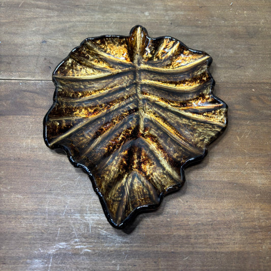 Bronze Gold Metallic Glass Leaf Tray/ Plate