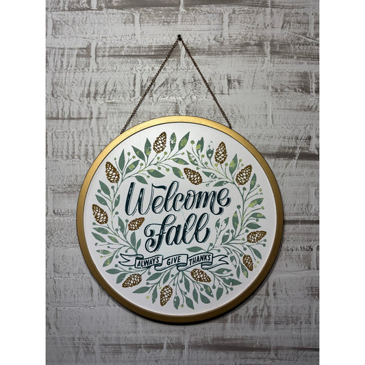 “Welcome Fall” Gold Circular Sign